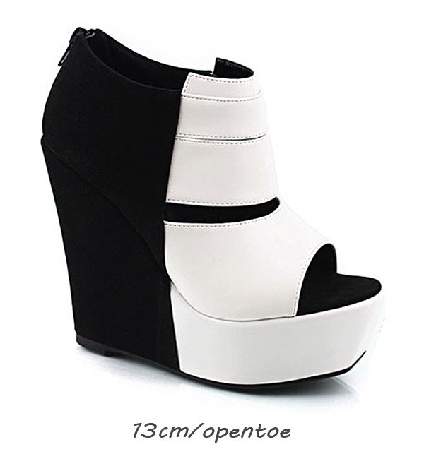 New Womens Black & White Wedge Booties Boots US 5 6 7 8  