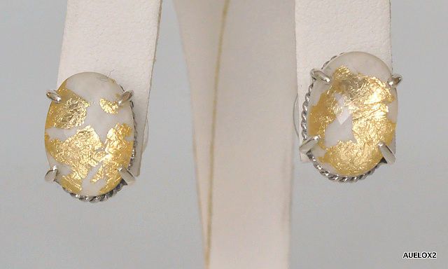 New LORI BONN White Agate Gold Leaf Quartz Post Earrings MIGHTY 