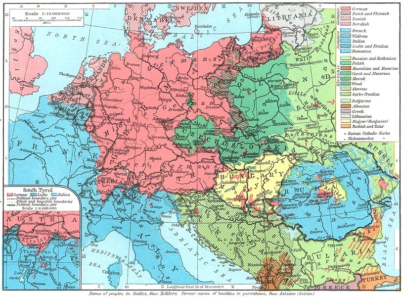   of map Peoples of Central Europe in 1929; Inset map of South Tyrol