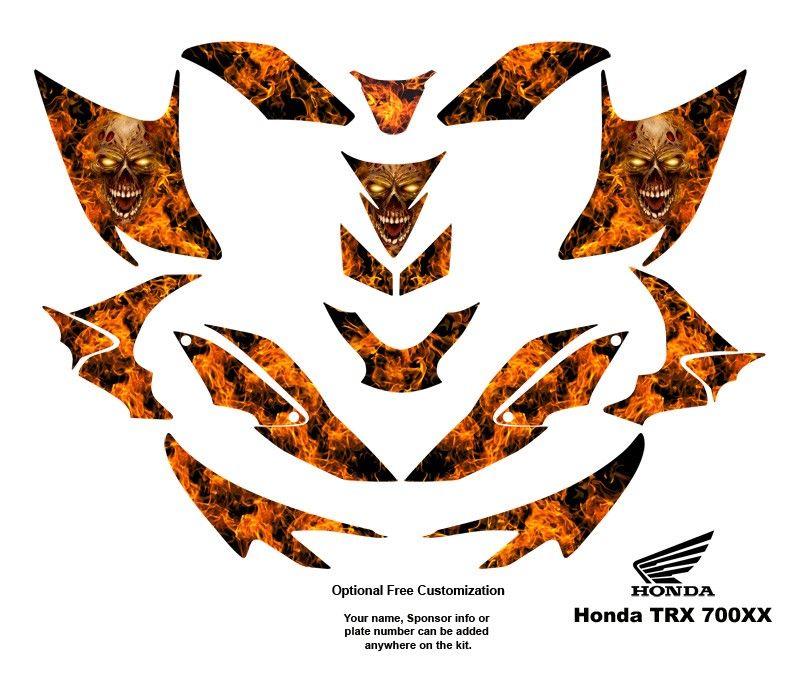 Honda TRX 700XX Graphic Decal Kit Flaming Zombie Skull  