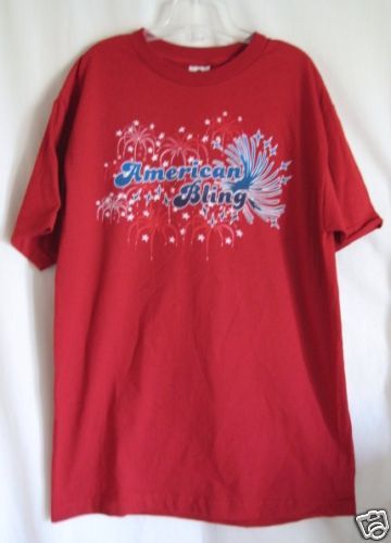 SIZE M HOT RED PATRIOTIC AMERICAN BLING TEE SHIRT NWT  