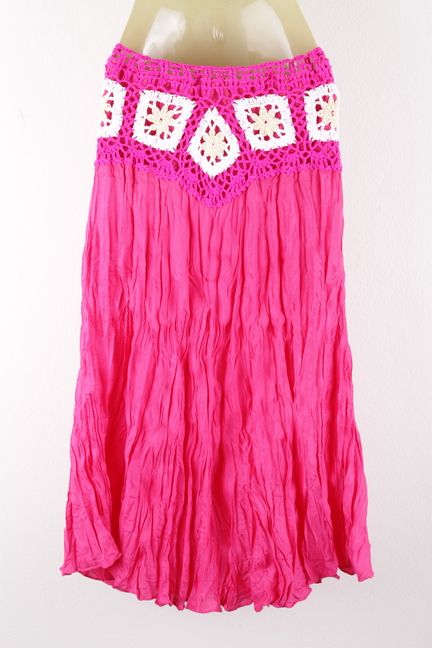 sk009p Hippy Hippie Boho Gypsy Crochet Skirt Long Pink XS S M L  