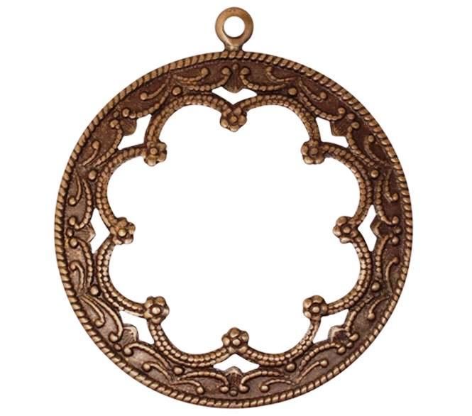 Vintaj Natural Brass Framed Scrollwork Pendant 35mm  