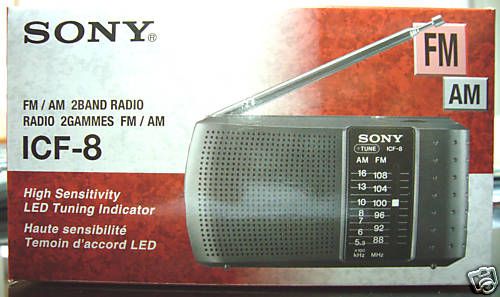 NEW*** SONY ICF 8 Portable 2 Band AM FM Radio Black  