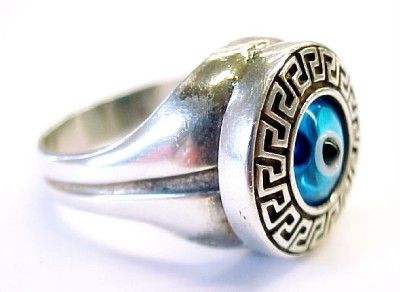 EYEBALL ~ Blue Glass / Sterling Silver Southwestern Design Ring ~ Size 