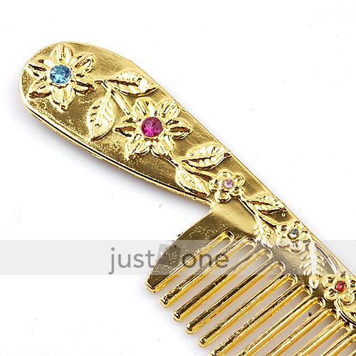 golden rhinestone compact pocket mirror hair comb set article nr 