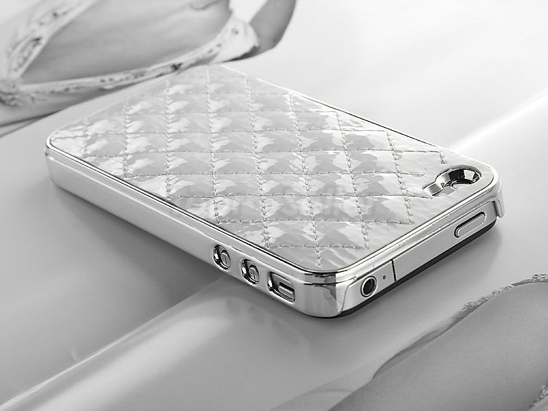 New White Deluxe Patent Leather Chrome Case Cover for iPhone 4 4G 4S 