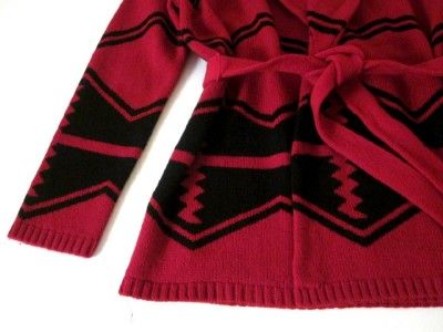 RALPH LAUREN red black Navajo indian blanket belted shawl sweater L 