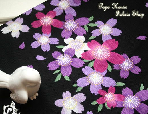 half yard New Japanese Asian Oriental fabric cloth of purple sakura 