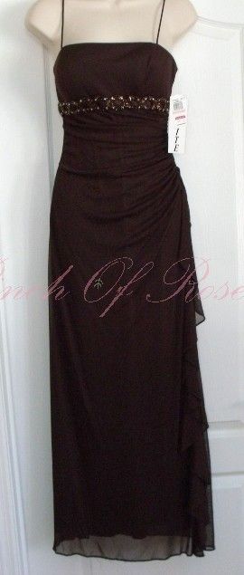 Betsy & Adam by Linda Bernell Beaded Long Dress Gown Brown 8P 8 Petite 
