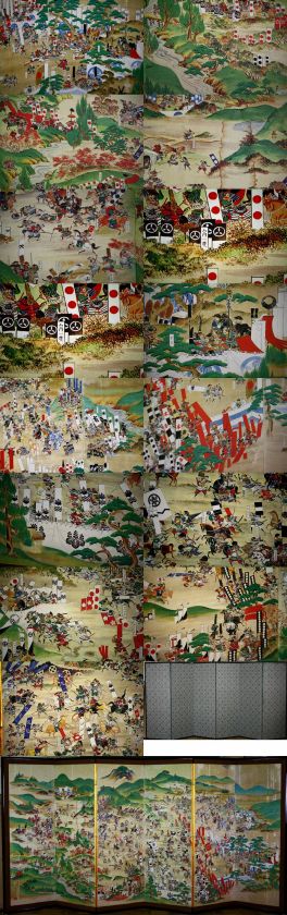FINE Japanese Samurai WAR Armor Folding Screen Painting  