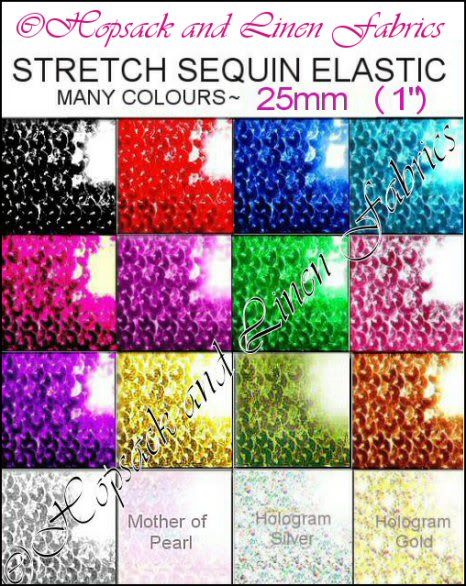 METRE 1 SEQUIN ELASTIC STRETCH TRIM 25mm Trimming COLS  