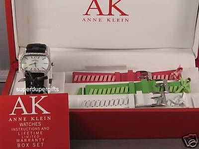 ANNE KLEIN Crystal Ladies Watch with 4 Leather Bands Nw  