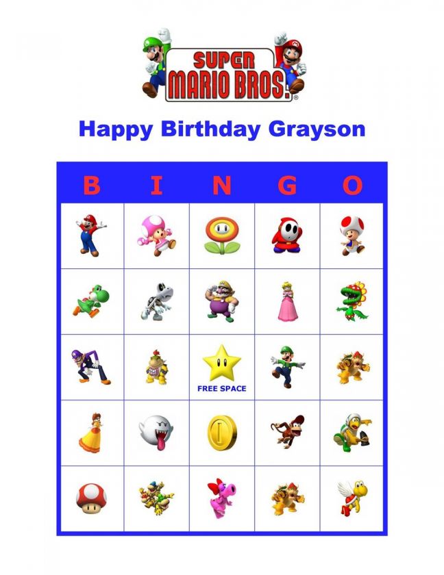 Super Mario Bros. Brothers Nintendo Birthday Party Game Bingo Cards 