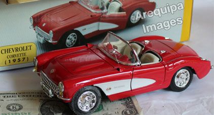1957 Chevrolet Corvette diecast metal model car toy in box Red white 