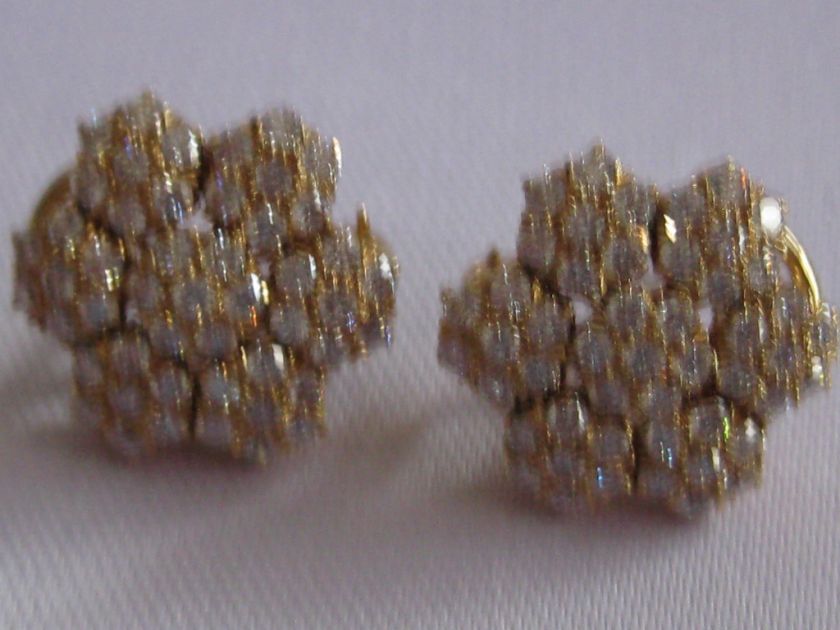 DIAMOND FLOWER CLUSTER EARRINGS 18K YELLOW GOLD 1.47 CARATS  