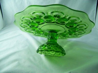 SMITH GLASS CO MOON AND STAR ANTIQUE GREEN LOW CAKE PLATE # 4202 