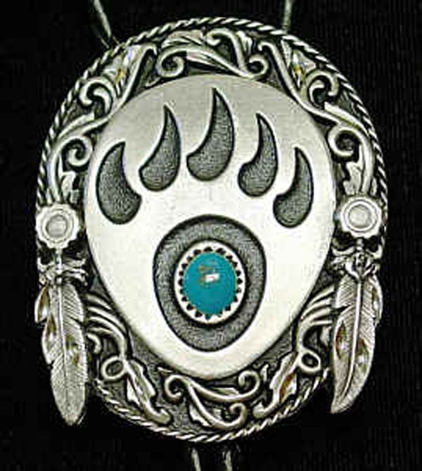 NEW Large Bear Claw Bolo Tie Turquoise Stone Cord Tips  